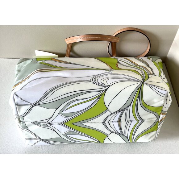 New Tory Burch Twisty Flower Ella Nylon Printed Tote Chartreuse - Picture 5 of 6